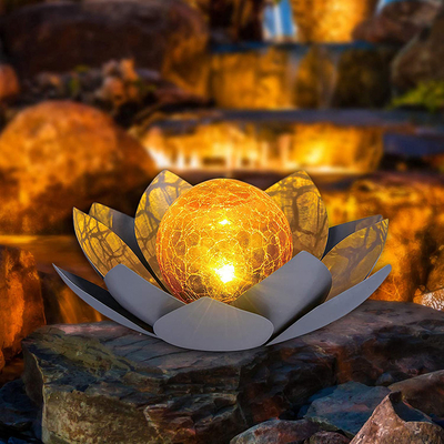 Lotus Gray Lotus Cracked Globe Glass Flower Solar Table Light Yellow Color Waterproof LED Lamp for Garden Holiday Festival Decor